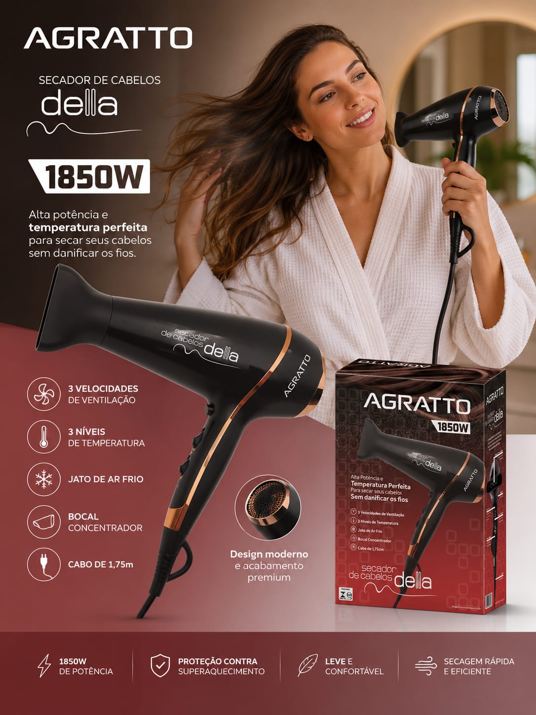 SECADOR DE CABELOS DELLA AGRATTO 1900W